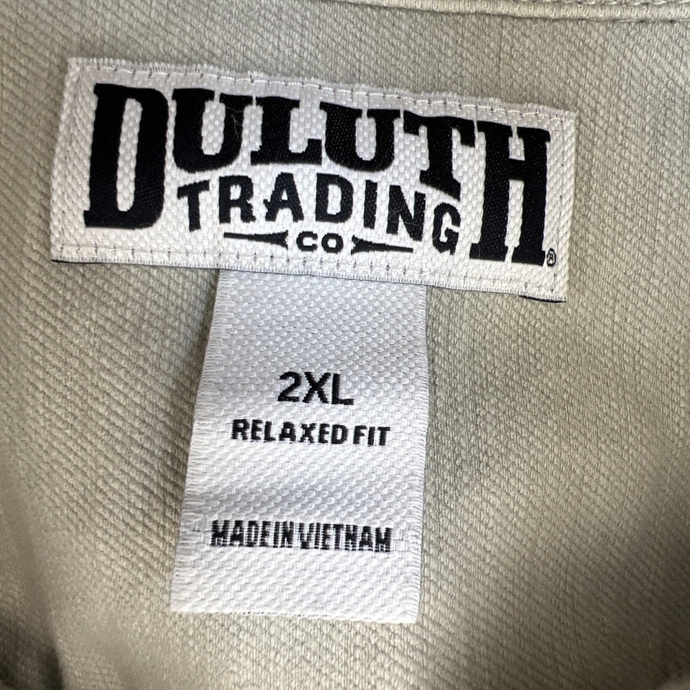 Duluth Trading Officers Slub Sateen Shirt Jac Mens 2XL Khaki Gray Work Layer - Picture 5 of 13
